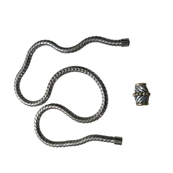 Necklace Silver Gold Tone Magnetic Clasp Braided Chain Textured Center Design - Picture 6 of 8